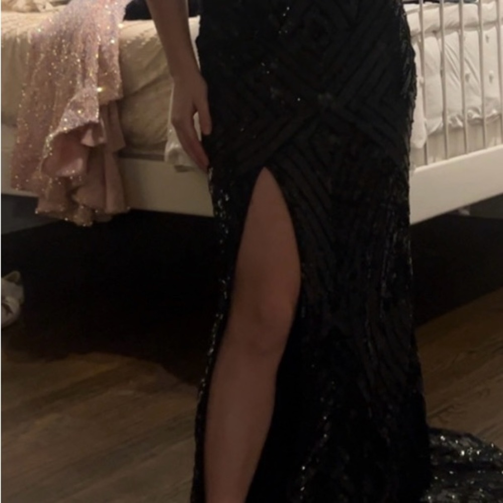 Elegant Black Sequin Gown with Slit